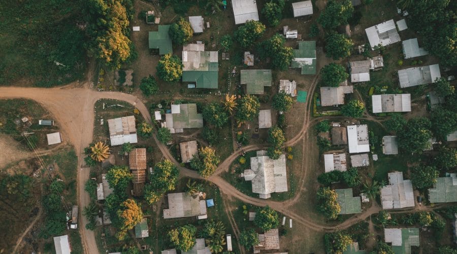 aerial photography of houses and trees