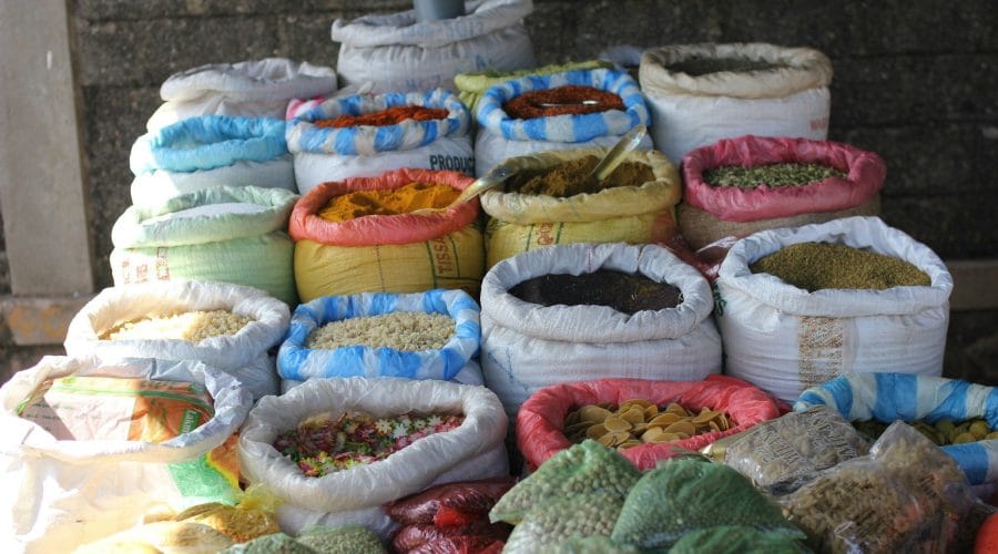 a group of bags of food