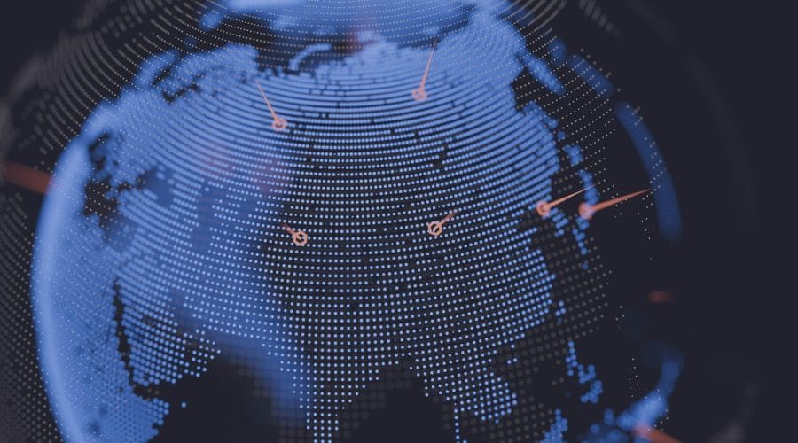 A close up of a blue and black globe